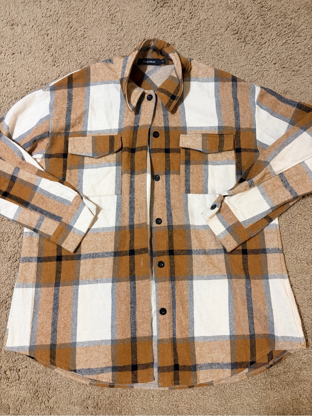 Plaid Lightweight Shirt Jacket in Tan & White